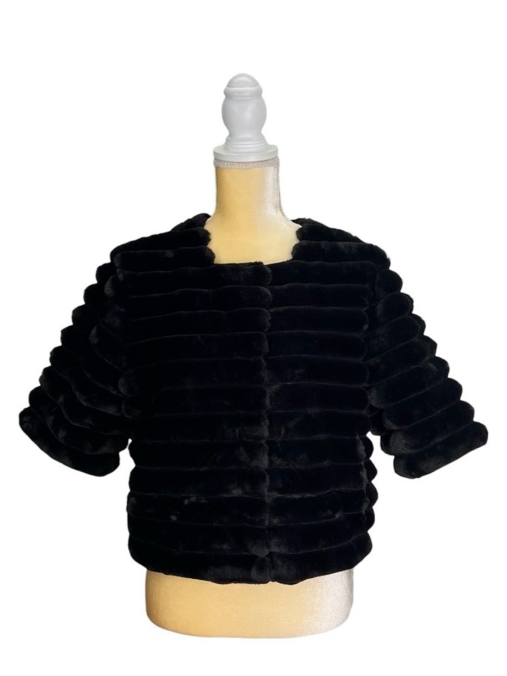 La Fiorentina Faux Fur Bolero Jacket Black One Size Plush Crop Cropped New NWT